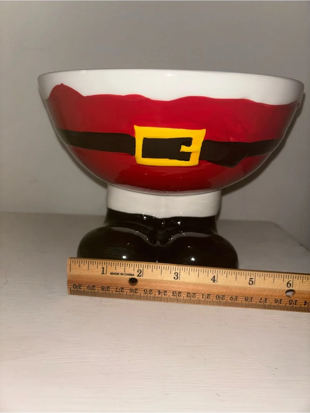Sleigh Bell Bistro Red Ceramic Pedestal Bowl with Black Trim